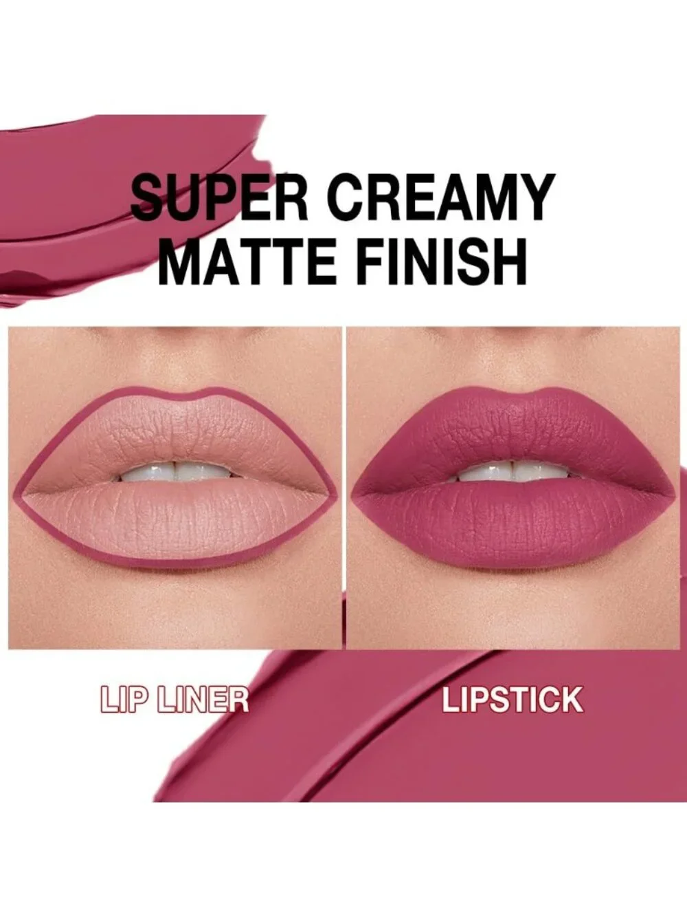 Women 1Pcs-C08 Dark Pink Shimmery Metallic Cone-Tip Glitter Lipstick Lip Liner